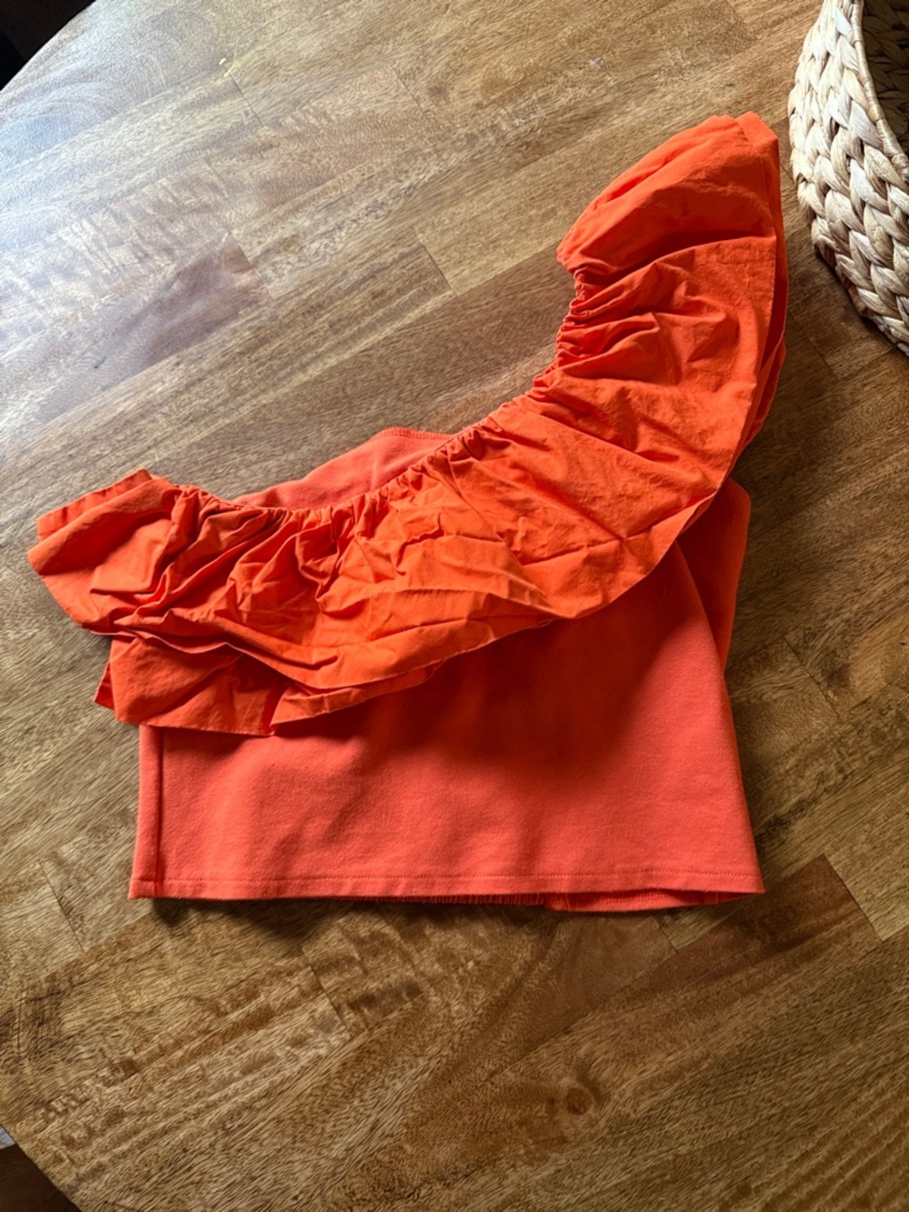Sunday in Brooklyn One-Shoulder Ruffle Crop Top - Bright Orange